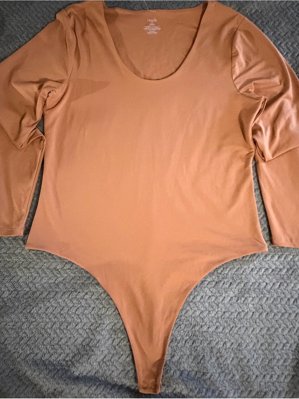 nuuds Long-Sleeve One-Piece Bodysuit in Rusty Orange